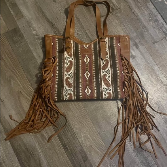 Myra Bag Handbags - Myra Bag Brown and Cream Geometric Tote